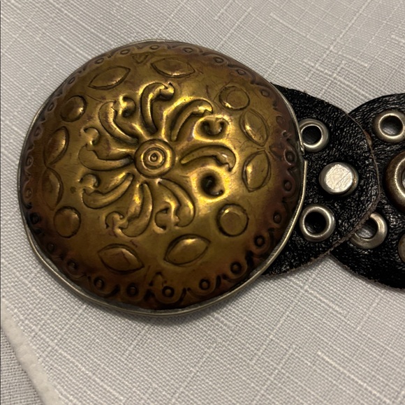 VTG Black Moroccan Leather Concho Belt SZ 36 w/circle buckle rivets & studs Boho main image 9